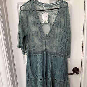 Boho Lace Coverup in Dusty Teal